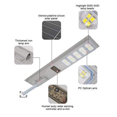 All-in-One Solarbetriebene LED-Straßenlaterne Fernbedienung Wasserdichter Bewegungssensor für den Außenbereich